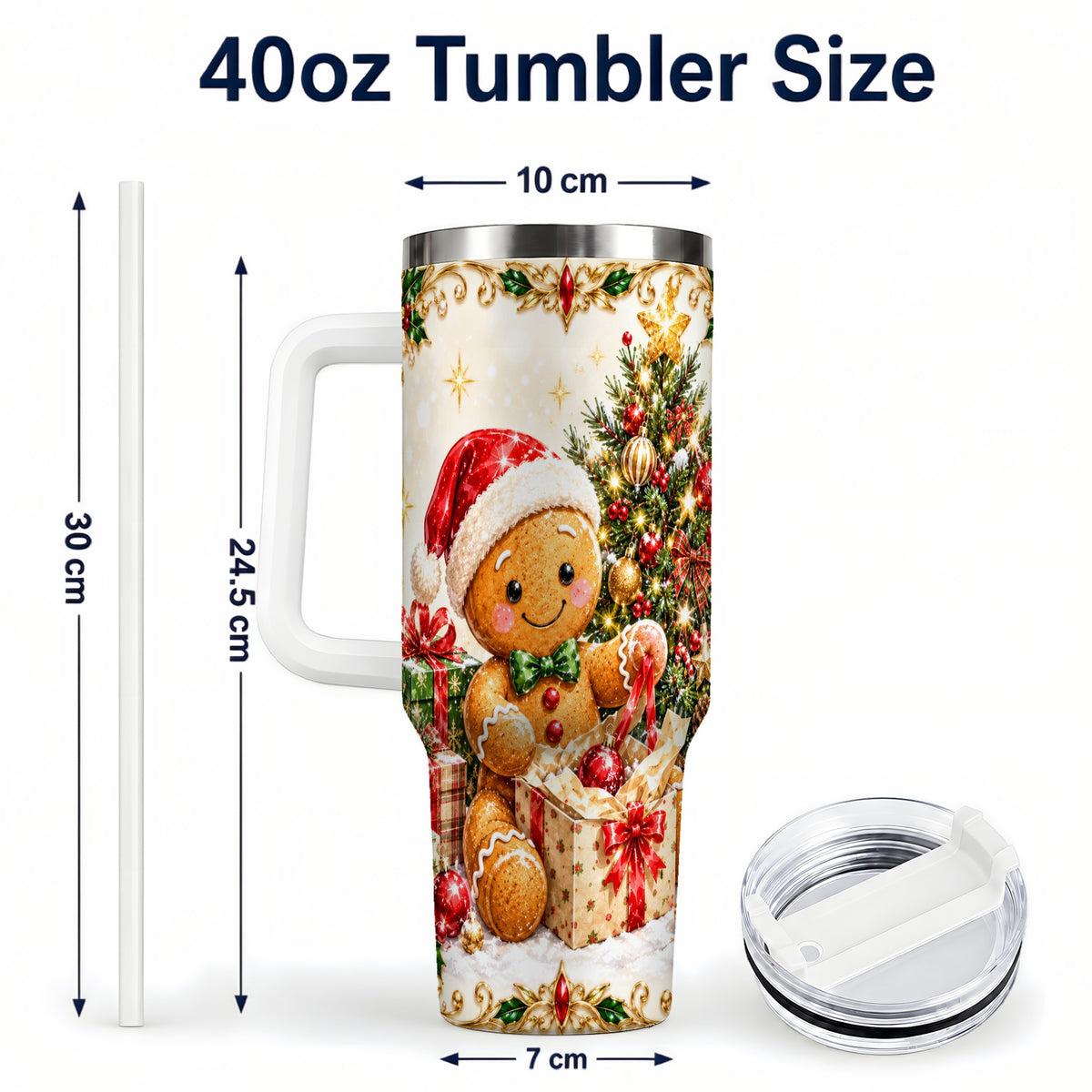#pl[40oz|White] Christmas Gingerbread 40oz Tumbler with Handle, Holiday Travel Cup