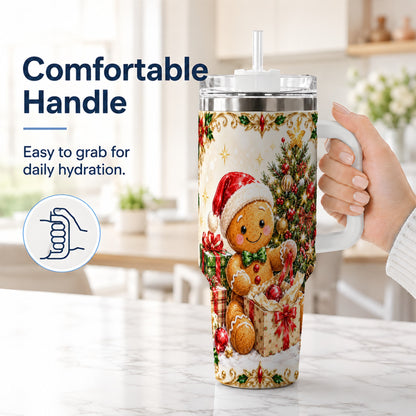 #pl[40oz|White] Christmas Gingerbread 40oz Tumbler with Handle, Holiday Travel Cup
