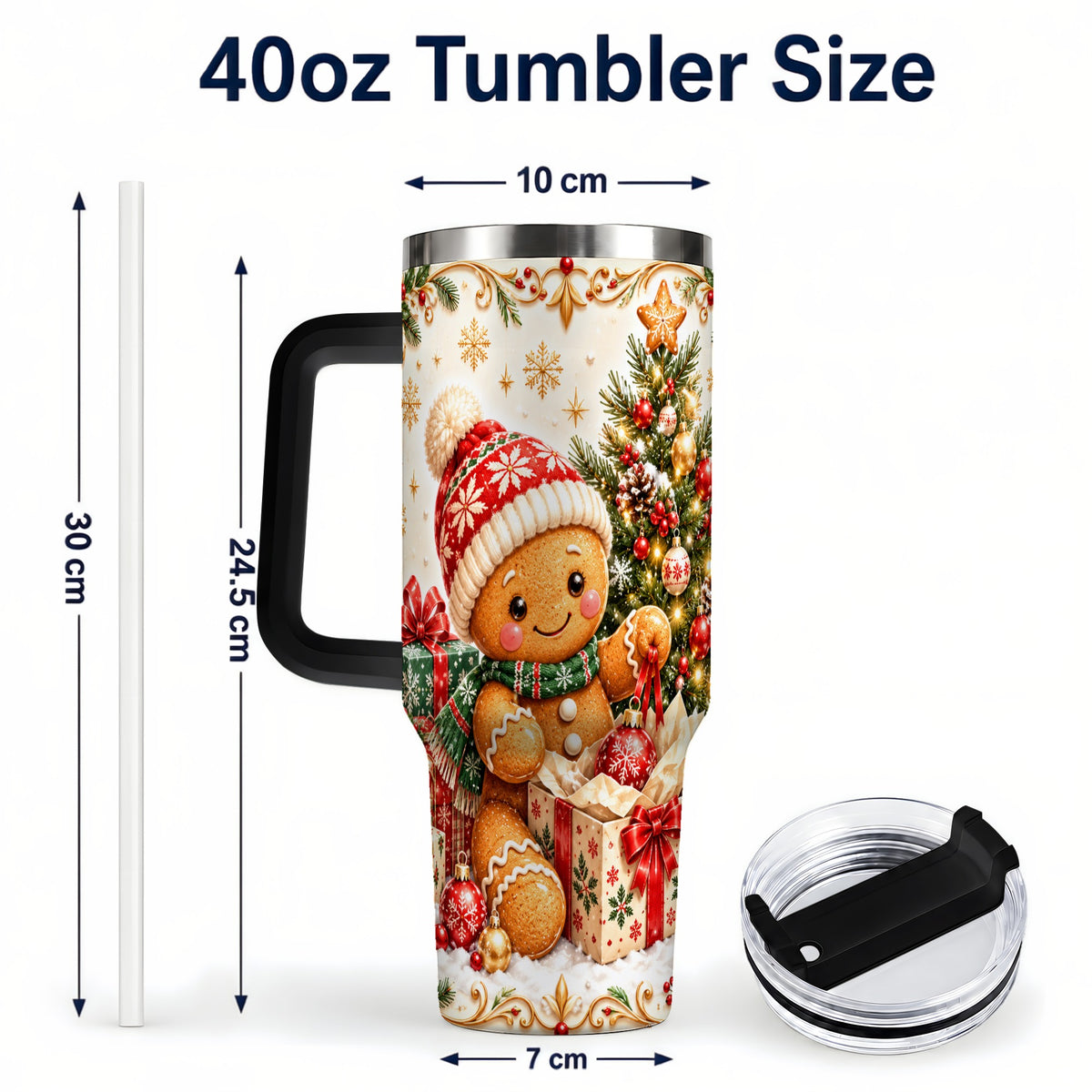 #pl[40oz|Black] Cozy Gingerbread 40oz Tumbler with Handle, Christmas Travel Cup