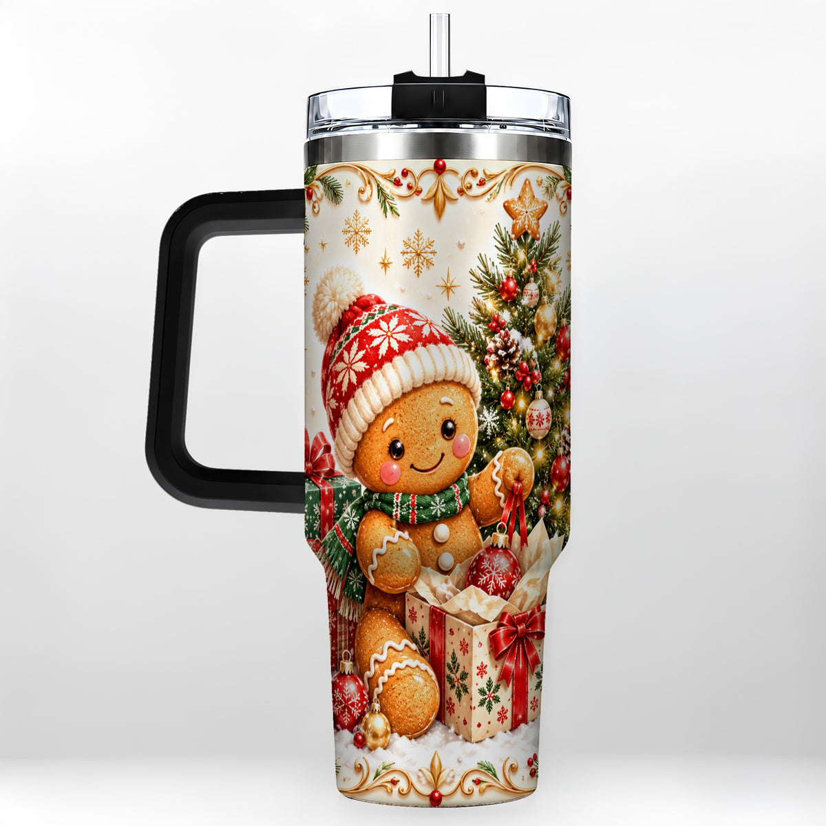 #pl[40oz|Black] Cozy Gingerbread 40oz Tumbler with Handle, Christmas Travel Cup
