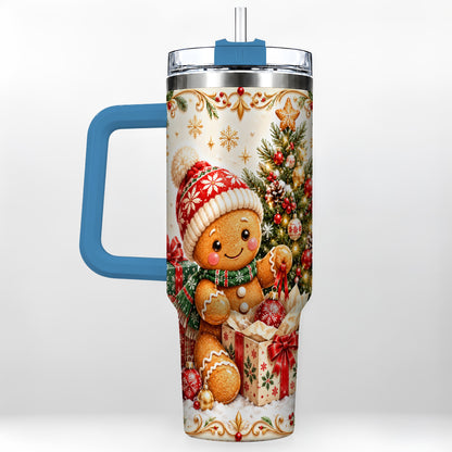 #pl[40oz|Blue] Cozy Gingerbread 40oz Tumbler with Handle, Christmas Travel Cup