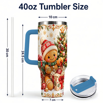 #pl[40oz|Blue] Cozy Gingerbread 40oz Tumbler with Handle, Christmas Travel Cup