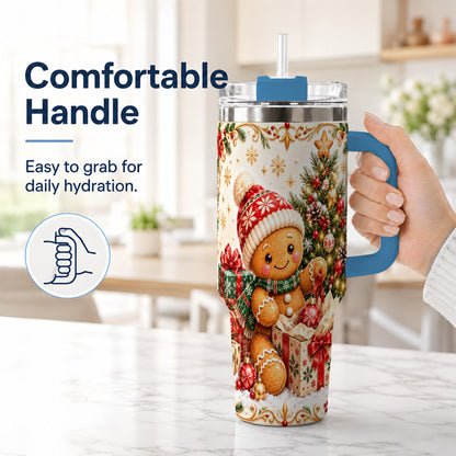 #pl[40oz|Blue] Cozy Gingerbread 40oz Tumbler with Handle, Christmas Travel Cup
