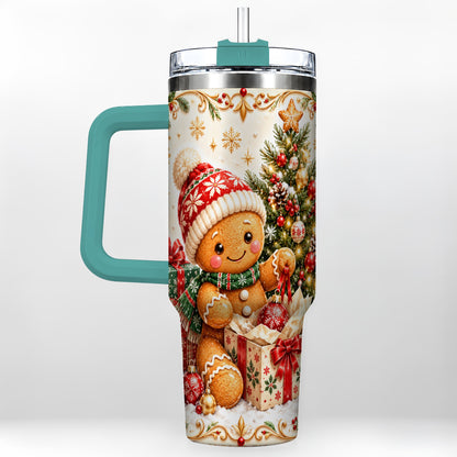 #pl[40oz|Green] Cozy Gingerbread 40oz Tumbler with Handle, Christmas Travel Cup