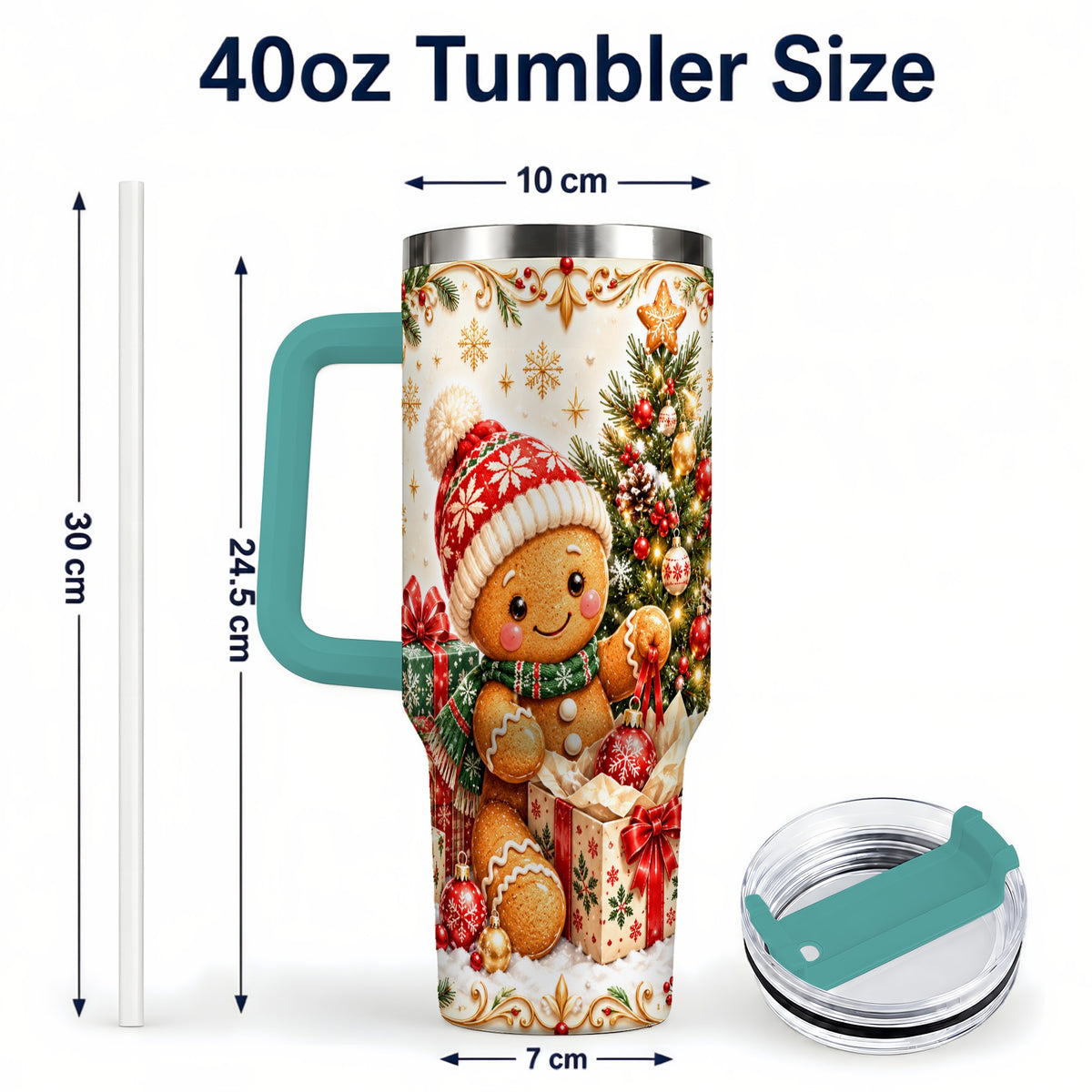 #pl[40oz|Green] Cozy Gingerbread 40oz Tumbler with Handle, Christmas Travel Cup