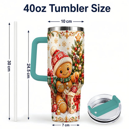 #pl[40oz|Green] Cozy Gingerbread 40oz Tumbler with Handle, Christmas Travel Cup