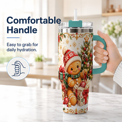 #pl[40oz|Green] Cozy Gingerbread 40oz Tumbler with Handle, Christmas Travel Cup
