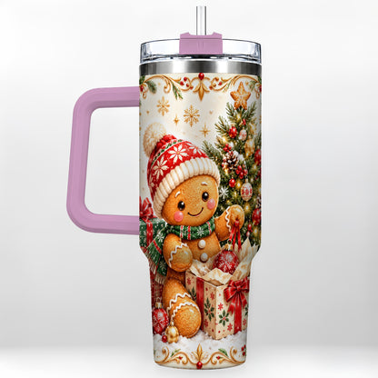 #pl[40oz|Pink] Cozy Gingerbread 40oz Tumbler with Handle, Christmas Travel Cup