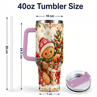 #pl[40oz|Pink] Cozy Gingerbread 40oz Tumbler with Handle, Christmas Travel Cup
