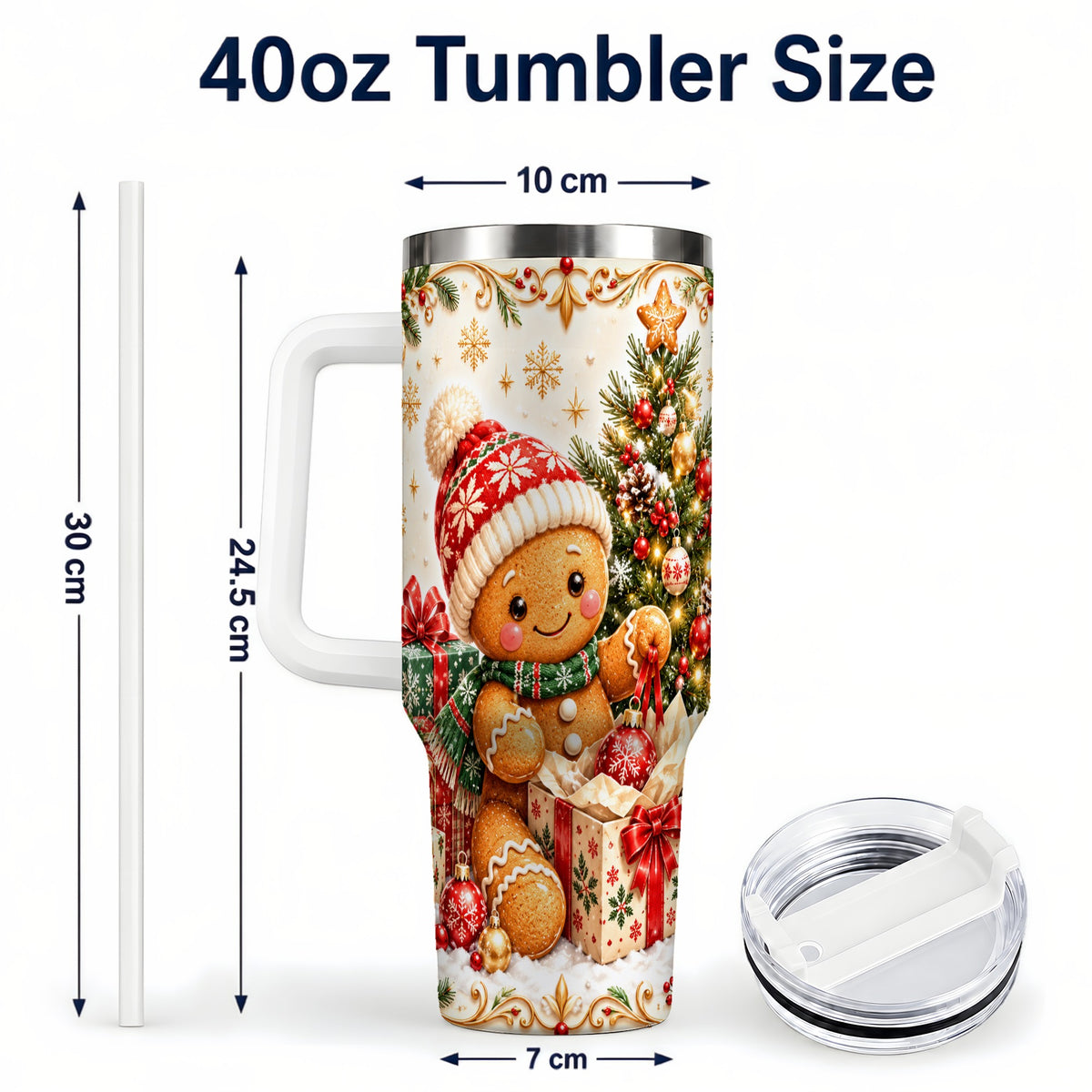 #pl[40oz|White] Cozy Gingerbread 40oz Tumbler with Handle, Christmas Travel Cup
