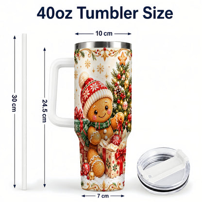 #pl[40oz|White] Cozy Gingerbread 40oz Tumbler with Handle, Christmas Travel Cup