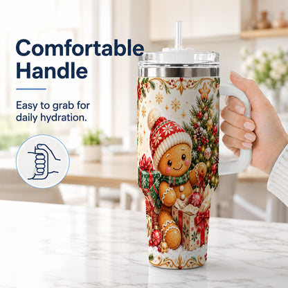 #pl[40oz|White] Cozy Gingerbread 40oz Tumbler with Handle, Christmas Travel Cup