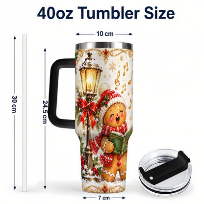 #pl[40oz|Black] Christmas Carol Gingerbread 40oz Tumbler with Handle, Holiday Travel Cup
