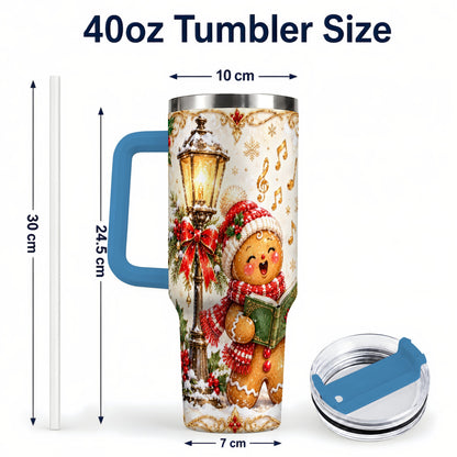 #pl[40oz|Blue] Christmas Carol Gingerbread 40oz Tumbler with Handle, Holiday Travel Cup