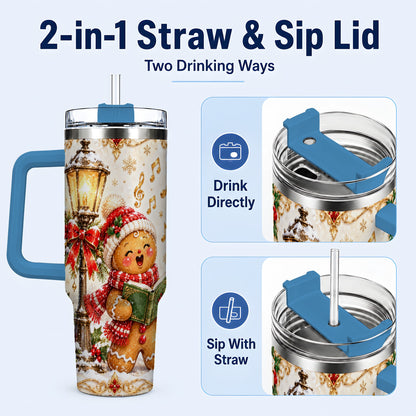#pl[40oz|Blue] Christmas Carol Gingerbread 40oz Tumbler with Handle, Holiday Travel Cup