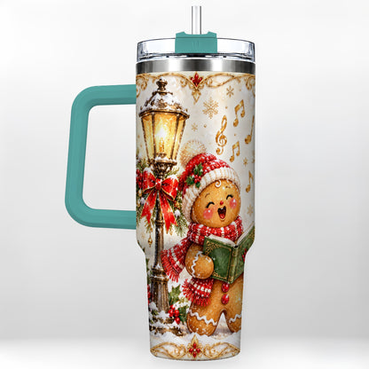 #pl[40oz|Green] Christmas Carol Gingerbread 40oz Tumbler with Handle, Holiday Travel Cup