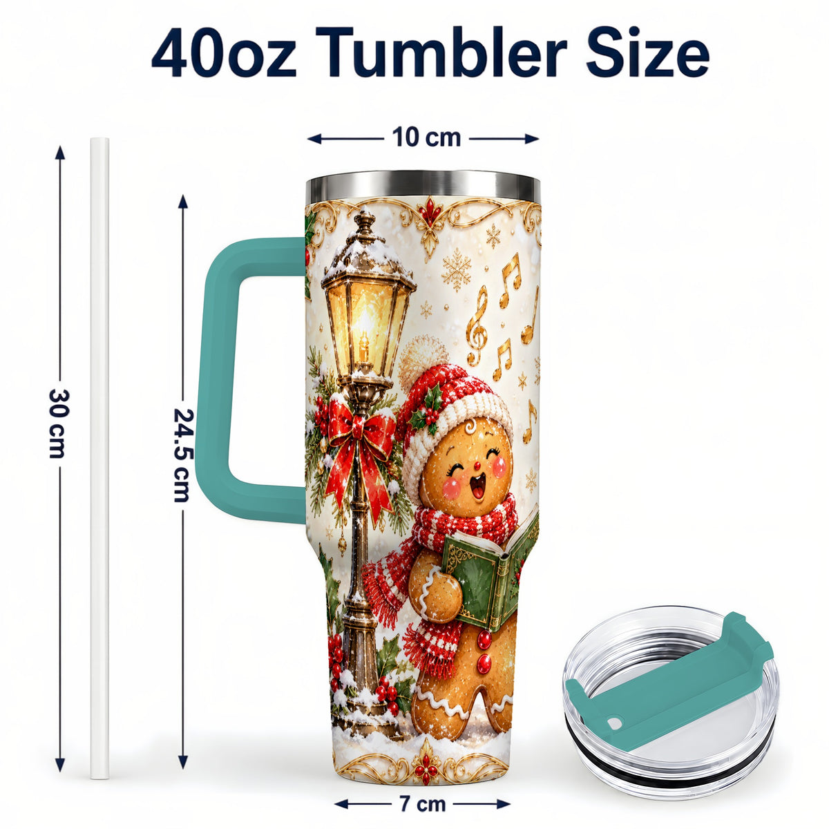 #pl[40oz|Green] Christmas Carol Gingerbread 40oz Tumbler with Handle, Holiday Travel Cup