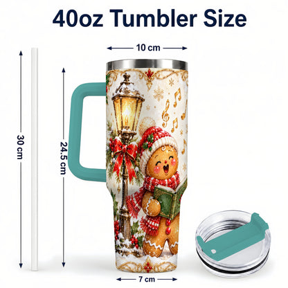 #pl[40oz|Green] Christmas Carol Gingerbread 40oz Tumbler with Handle, Holiday Travel Cup