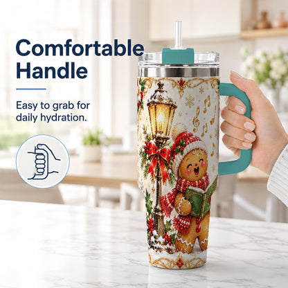 #pl[40oz|Green] Christmas Carol Gingerbread 40oz Tumbler with Handle, Holiday Travel Cup