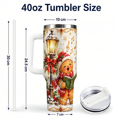 #pl[40oz|White] Christmas Carol Gingerbread 40oz Tumbler with Handle, Holiday Travel Cup
