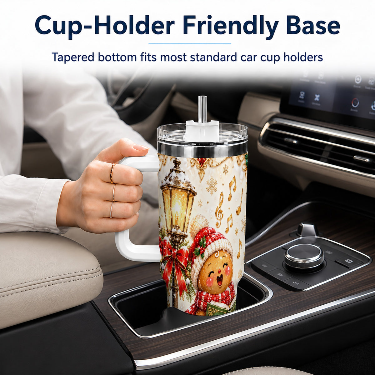 Christmas Carol Gingerbread 40oz Tumbler with Handle, Holiday Travel Cup