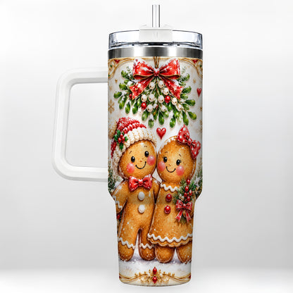 Gingerbread Couple 40oz Tumbler with Handle, Mistletoe Travel Cup