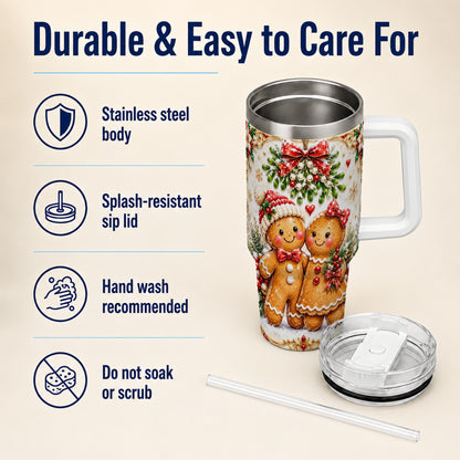 Gingerbread Couple 40oz Tumbler with Handle, Mistletoe Travel Cup