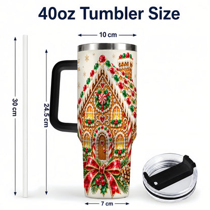 #pl[40oz|Black] Gingerbread House 40oz Tumbler with Handle, Christmas Travel Cup