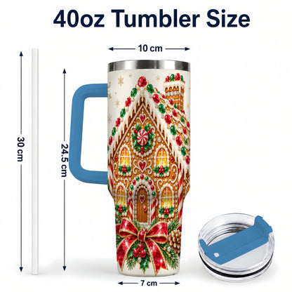 #pl[40oz|Blue] Gingerbread House 40oz Tumbler with Handle, Christmas Travel Cup
