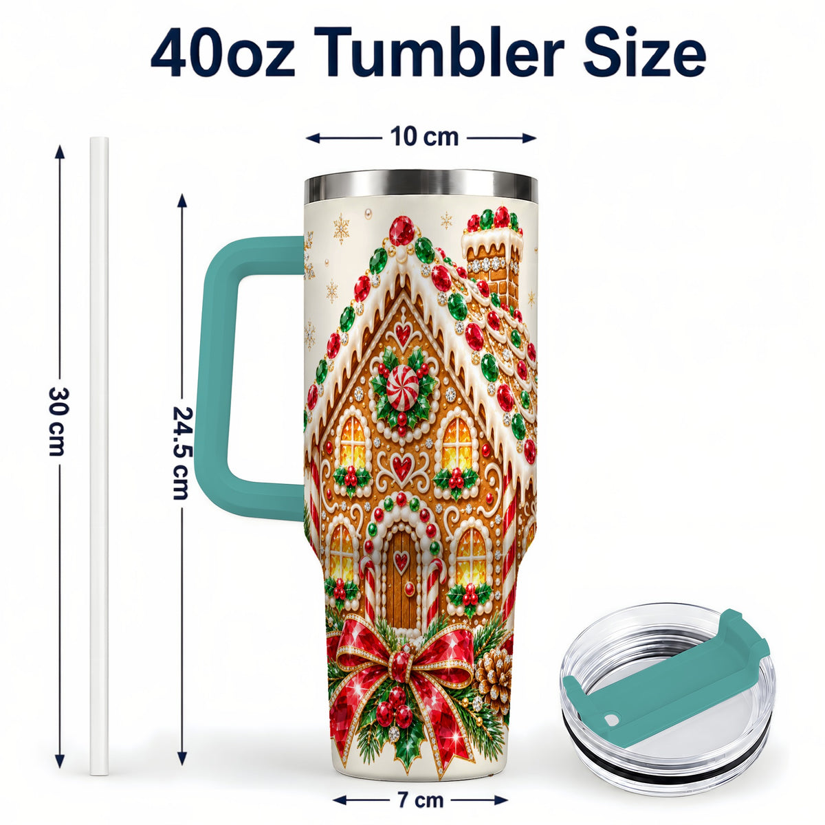 #pl[40oz|Green] Gingerbread House 40oz Tumbler with Handle, Christmas Travel Cup