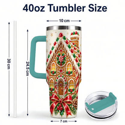 #pl[40oz|Green] Gingerbread House 40oz Tumbler with Handle, Christmas Travel Cup
