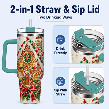 #pl[40oz|Green] Gingerbread House 40oz Tumbler with Handle, Christmas Travel Cup