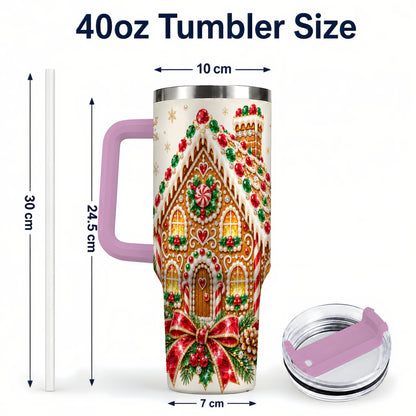 #pl[40oz|Pink] Gingerbread House 40oz Tumbler with Handle, Christmas Travel Cup