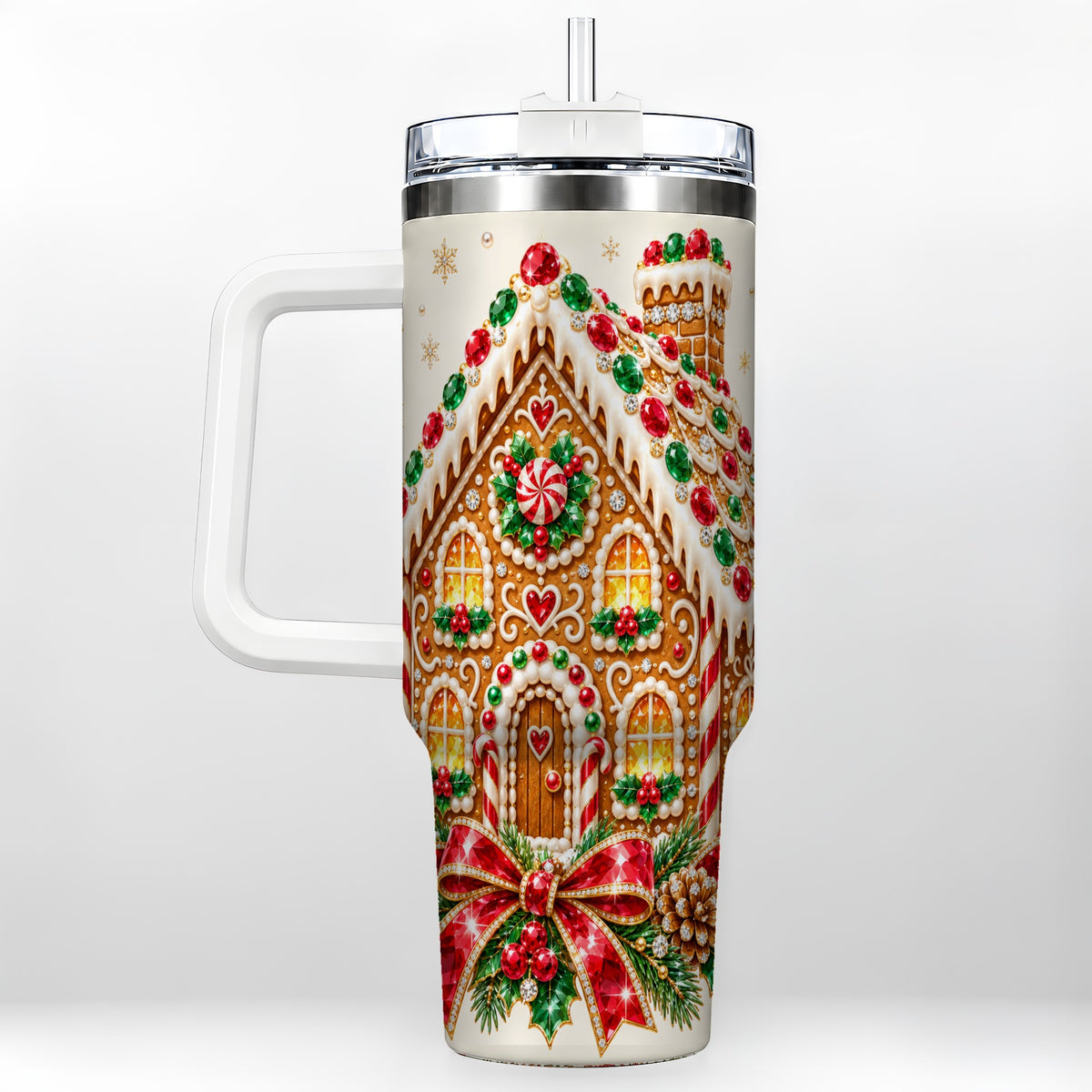 Gingerbread House 40oz Tumbler with Handle, Christmas Travel Cup