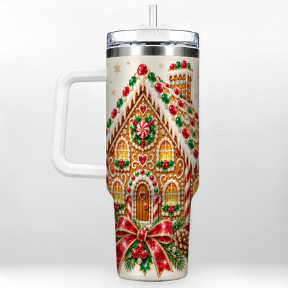 Gingerbread House 40oz Tumbler with Handle, Christmas Travel Cup