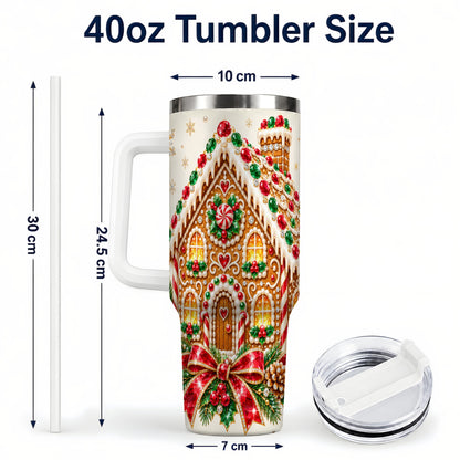 #pl[40oz|White] Gingerbread House 40oz Tumbler with Handle, Christmas Travel Cup
