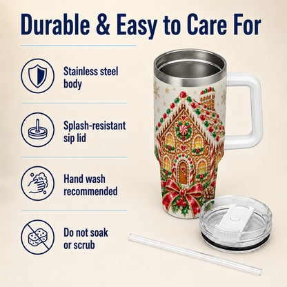 Gingerbread House 40oz Tumbler with Handle, Christmas Travel Cup