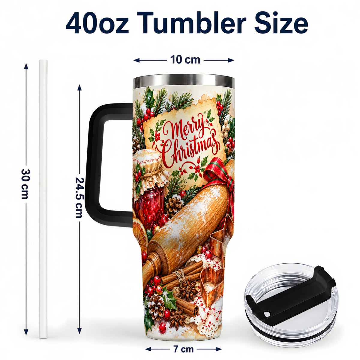 #pl[40oz|Black] Christmas Baking 40oz Tumbler, Cookie Tumbler, Stainless Steel Travel Cup