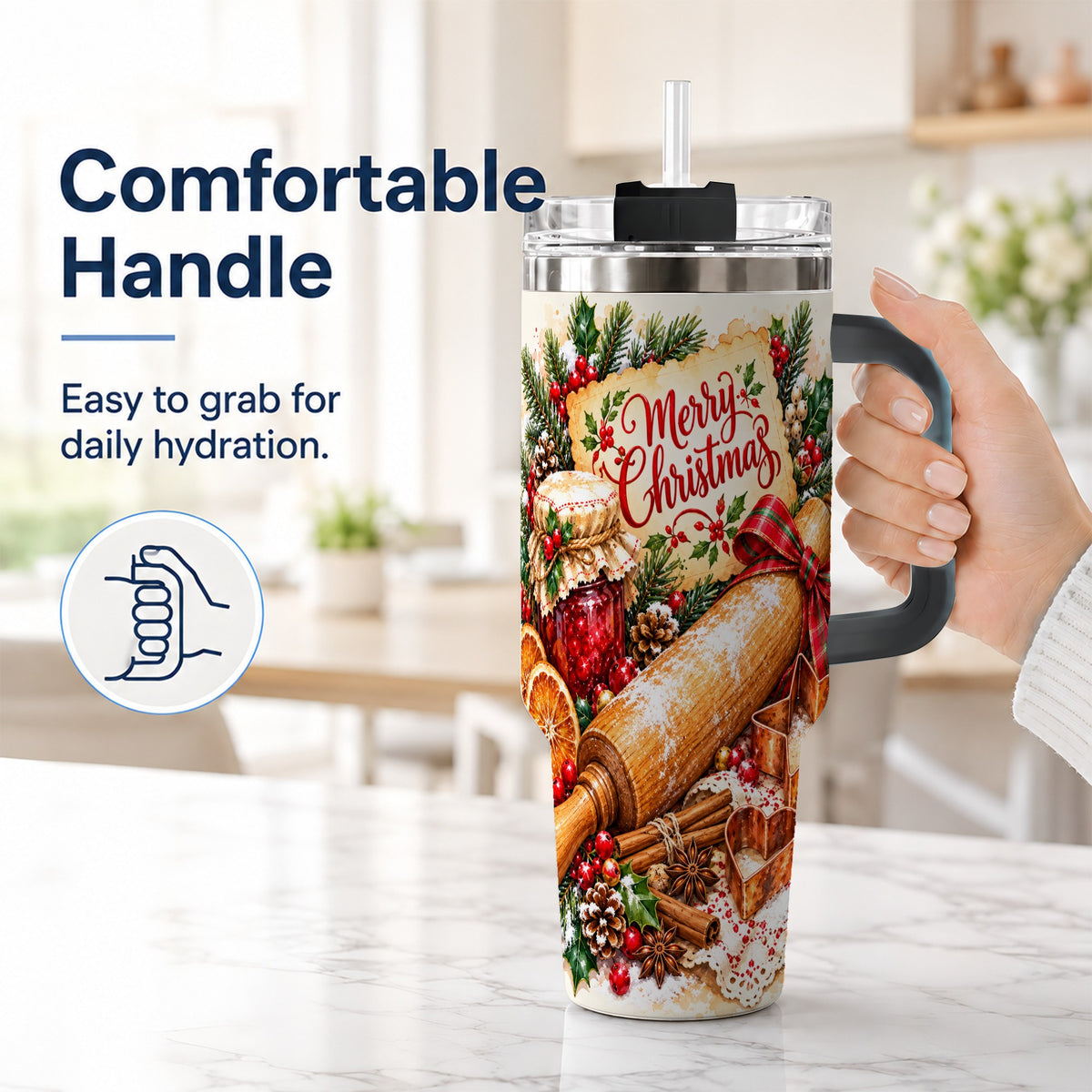 #pl[40oz|Black] Christmas Baking 40oz Tumbler, Cookie Tumbler, Stainless Steel Travel Cup