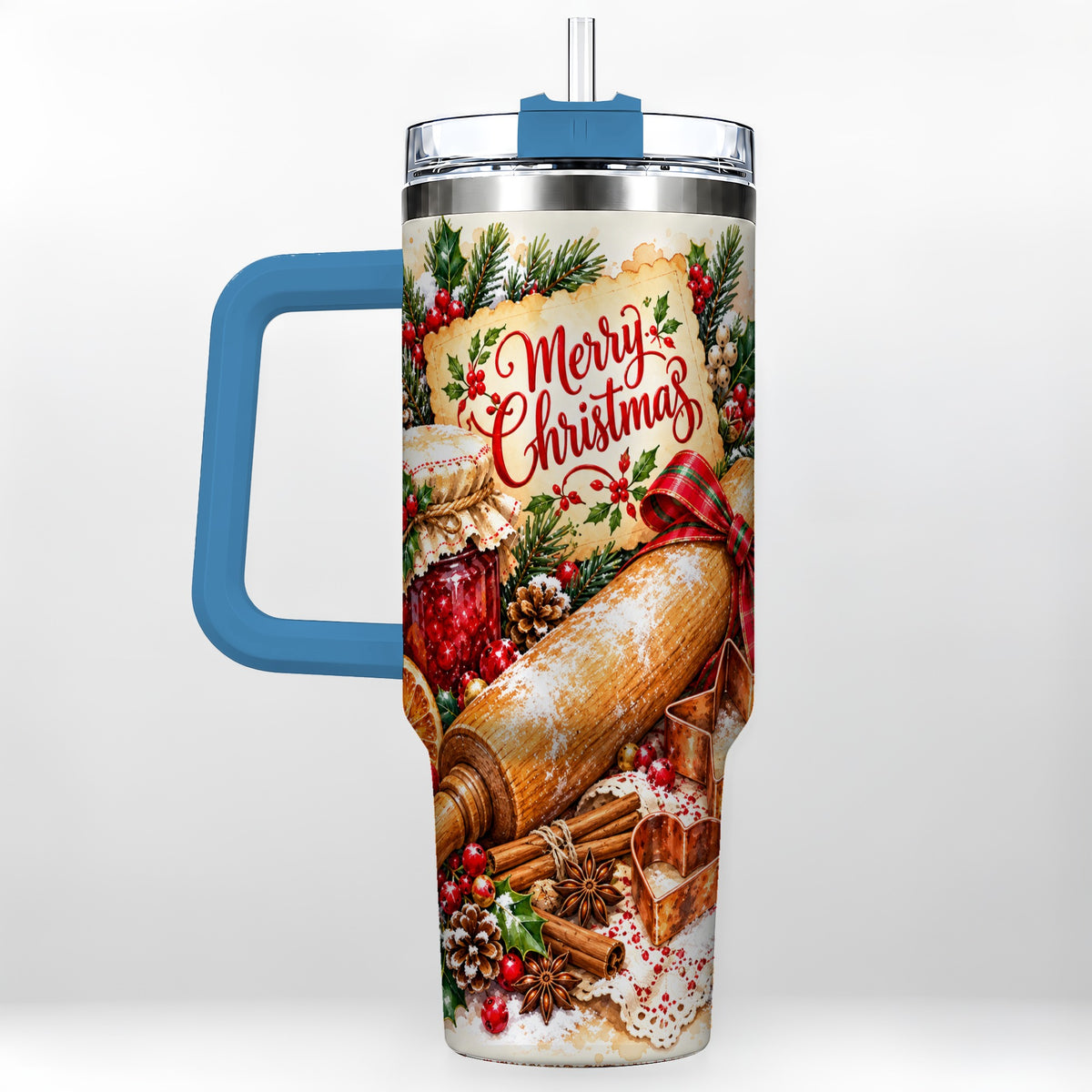#pl[40oz|Blue] Christmas Baking 40oz Tumbler, Cookie Tumbler, Stainless Steel Travel Cup