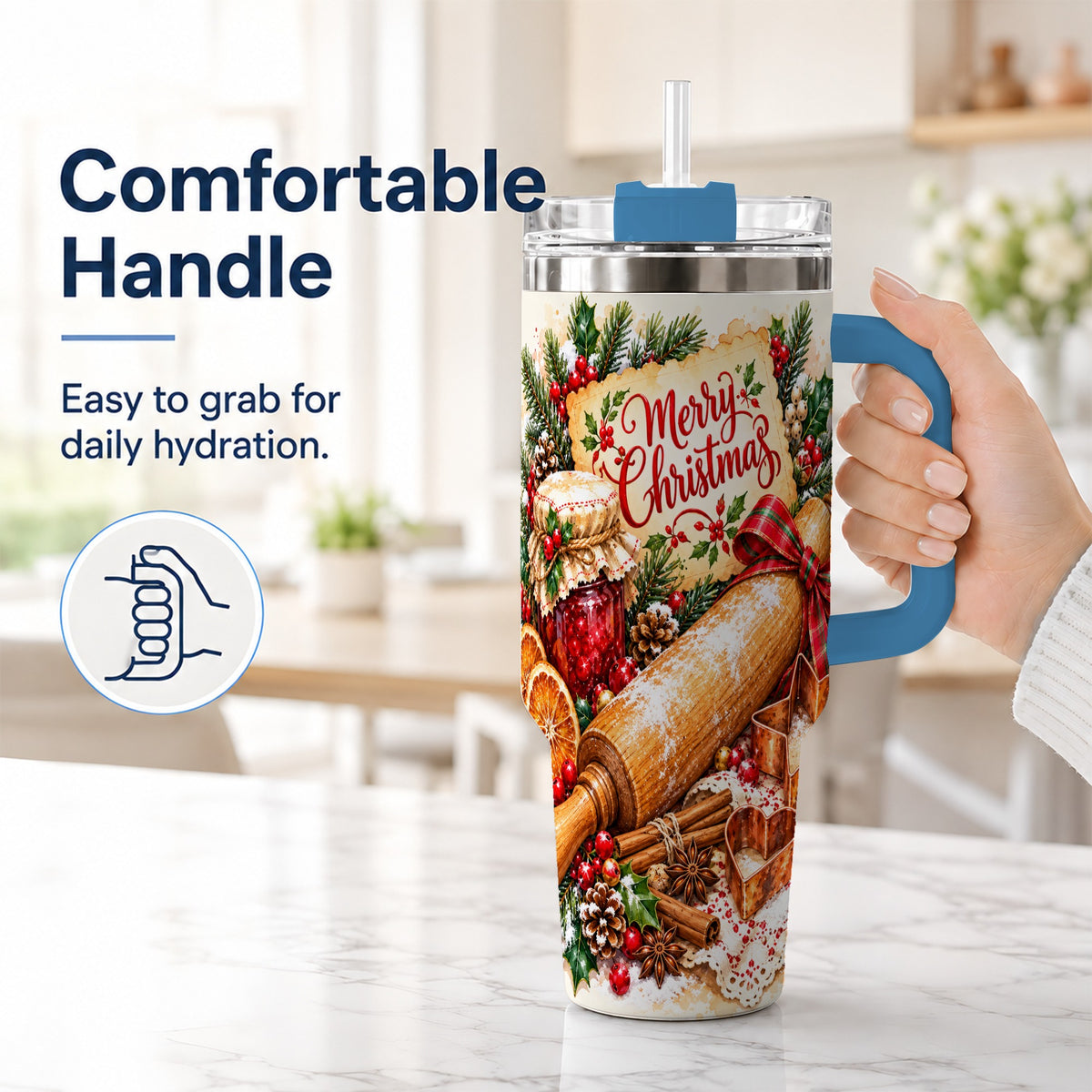 #pl[40oz|Blue] Christmas Baking 40oz Tumbler, Cookie Tumbler, Stainless Steel Travel Cup