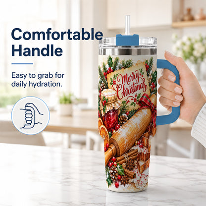#pl[40oz|Blue] Christmas Baking 40oz Tumbler, Cookie Tumbler, Stainless Steel Travel Cup