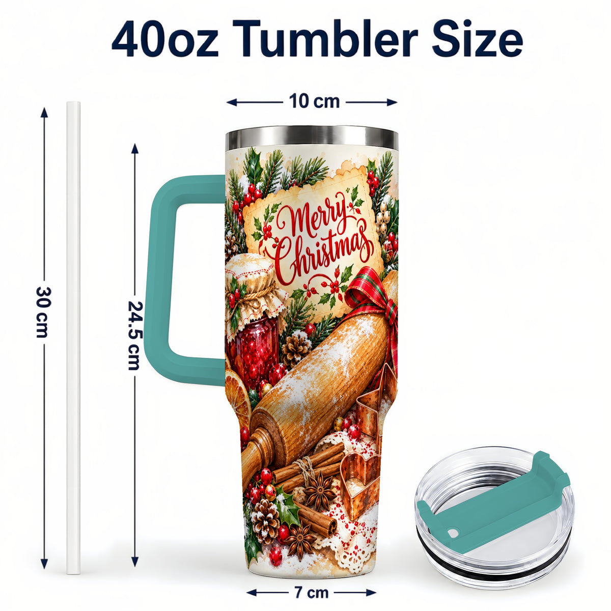 #pl[40oz|Green] Christmas Baking 40oz Tumbler, Cookie Tumbler, Stainless Steel Travel Cup