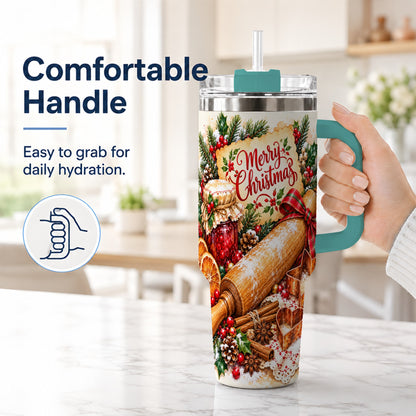 #pl[40oz|Green] Christmas Baking 40oz Tumbler, Cookie Tumbler, Stainless Steel Travel Cup