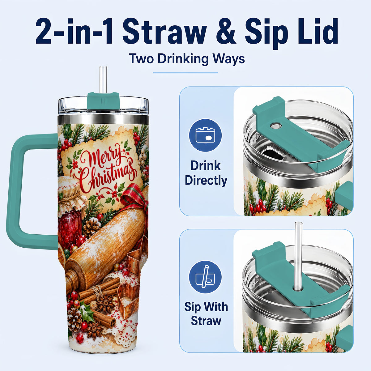 #pl[40oz|Green] Christmas Baking 40oz Tumbler, Cookie Tumbler, Stainless Steel Travel Cup