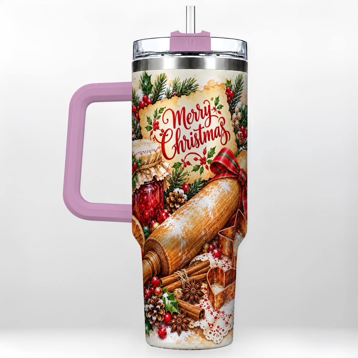#pl[40oz|Pink] Christmas Baking 40oz Tumbler, Cookie Tumbler, Stainless Steel Travel Cup