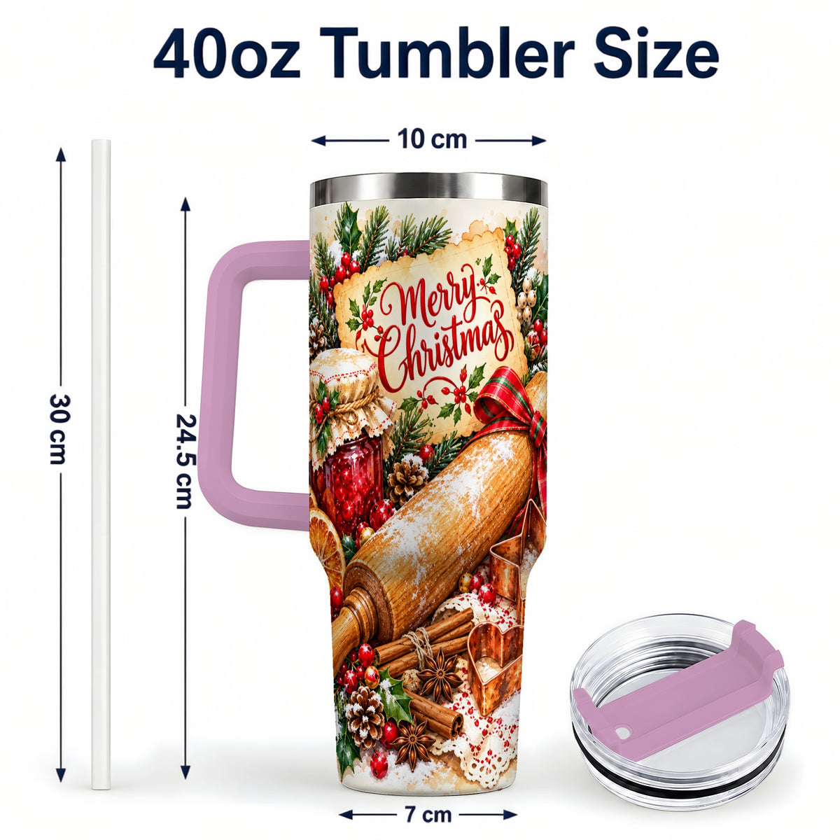 #pl[40oz|Pink] Christmas Baking 40oz Tumbler, Cookie Tumbler, Stainless Steel Travel Cup