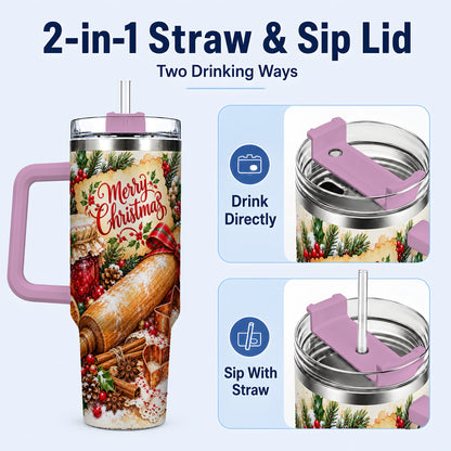#pl[40oz|Pink] Christmas Baking 40oz Tumbler, Cookie Tumbler, Stainless Steel Travel Cup
