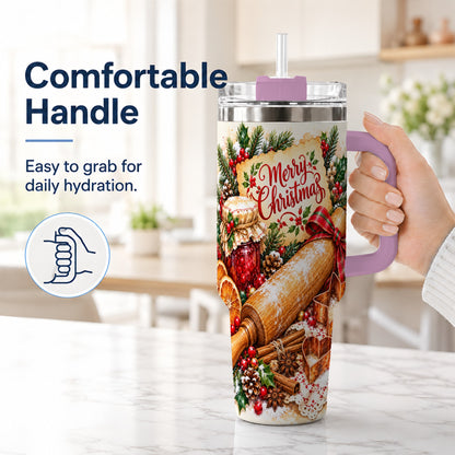 #pl[40oz|Pink] Christmas Baking 40oz Tumbler, Cookie Tumbler, Stainless Steel Travel Cup