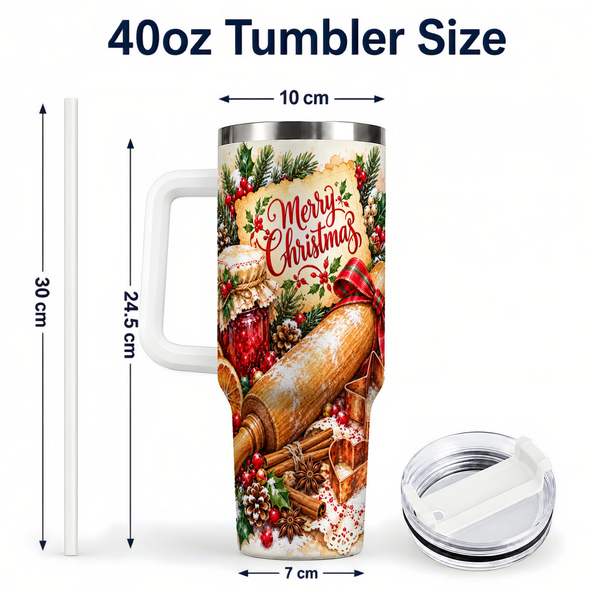 #pl[40oz|White] Christmas Baking 40oz Tumbler, Cookie Tumbler, Stainless Steel Travel Cup